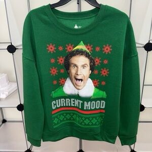 Men's Elf Buddy Current Mood Christmas Sweatshirt Green Size S NWT